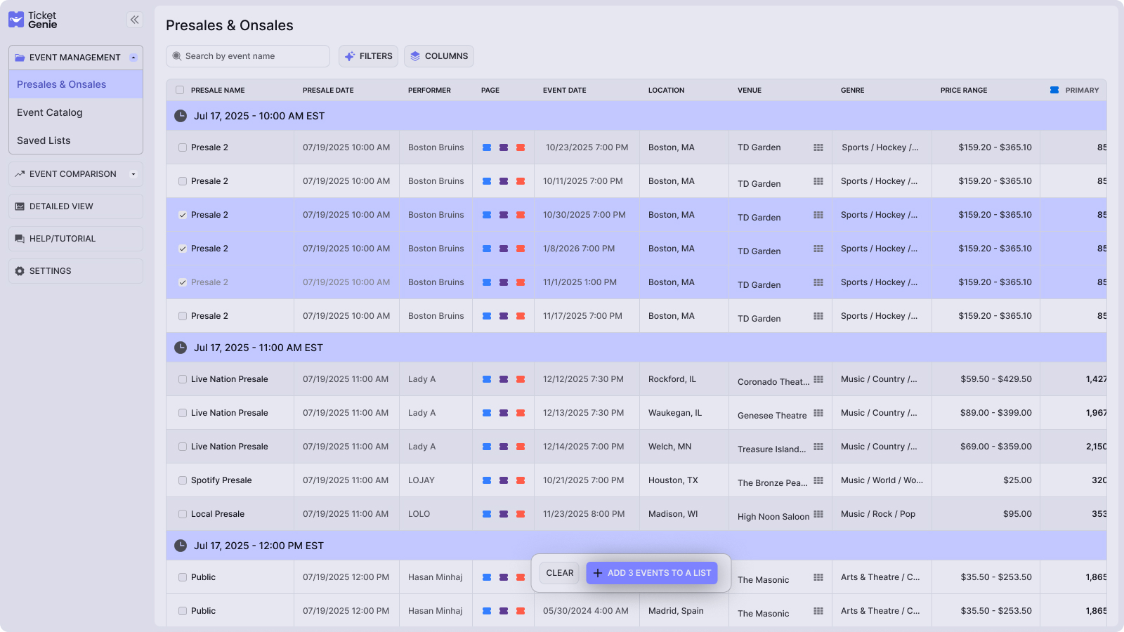 Event Management Interface