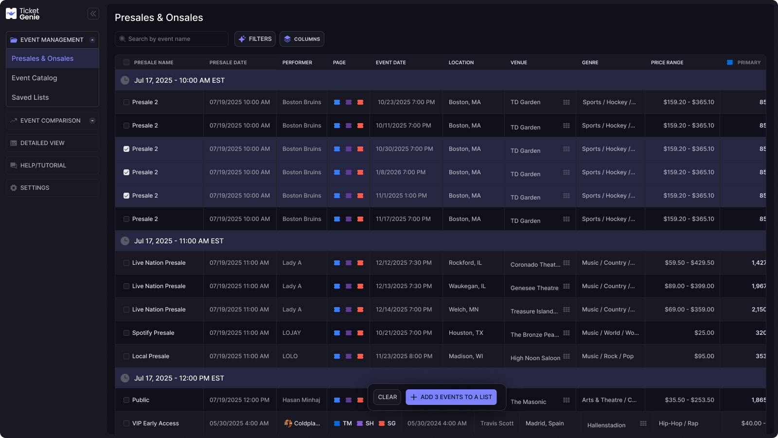 Event Management Interface